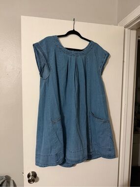 Umgee Light Blue Chambray Pocket Swing Mini Dress